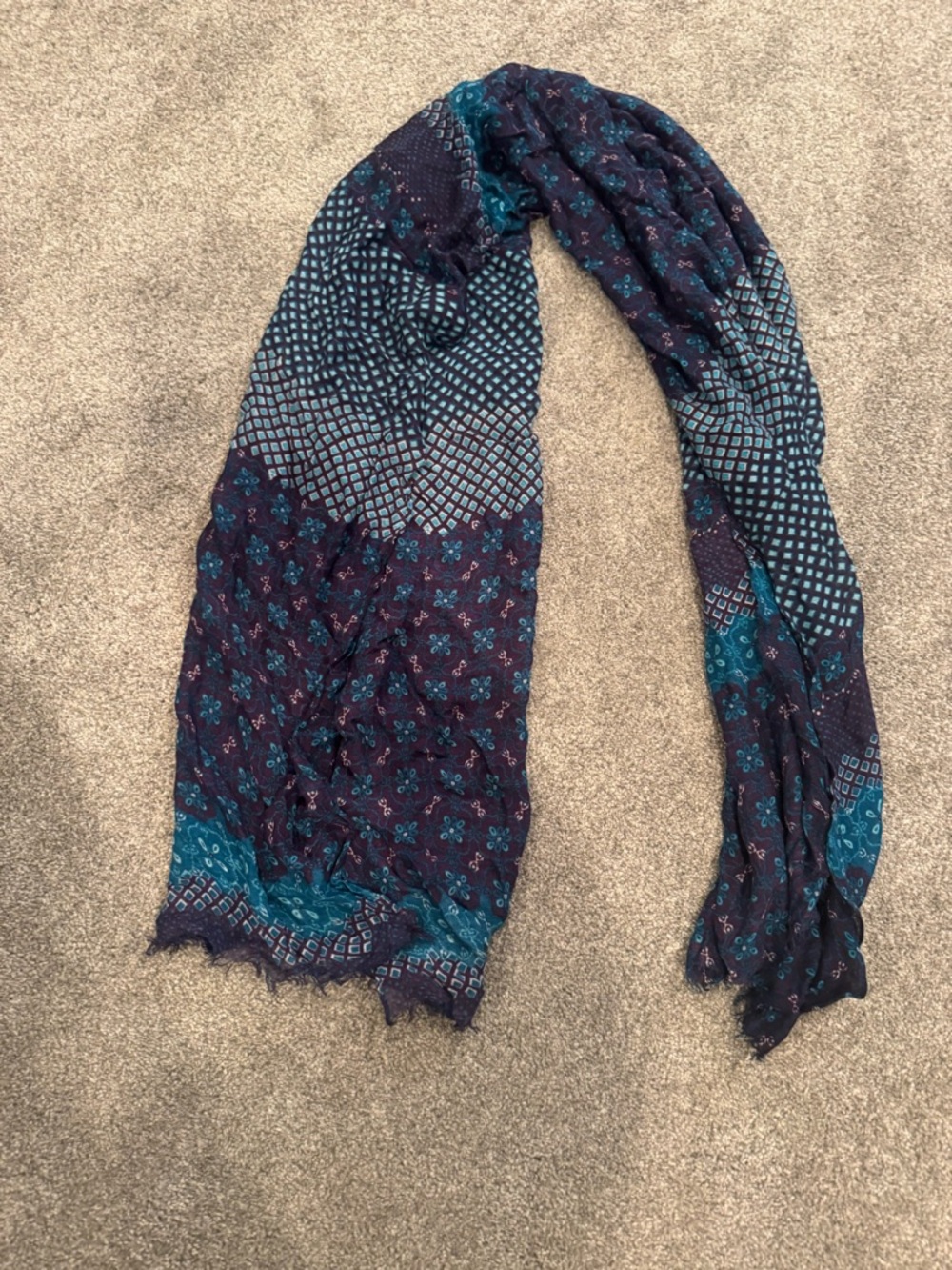 Lightweight Navy & Teal Patterned Women's Scarf